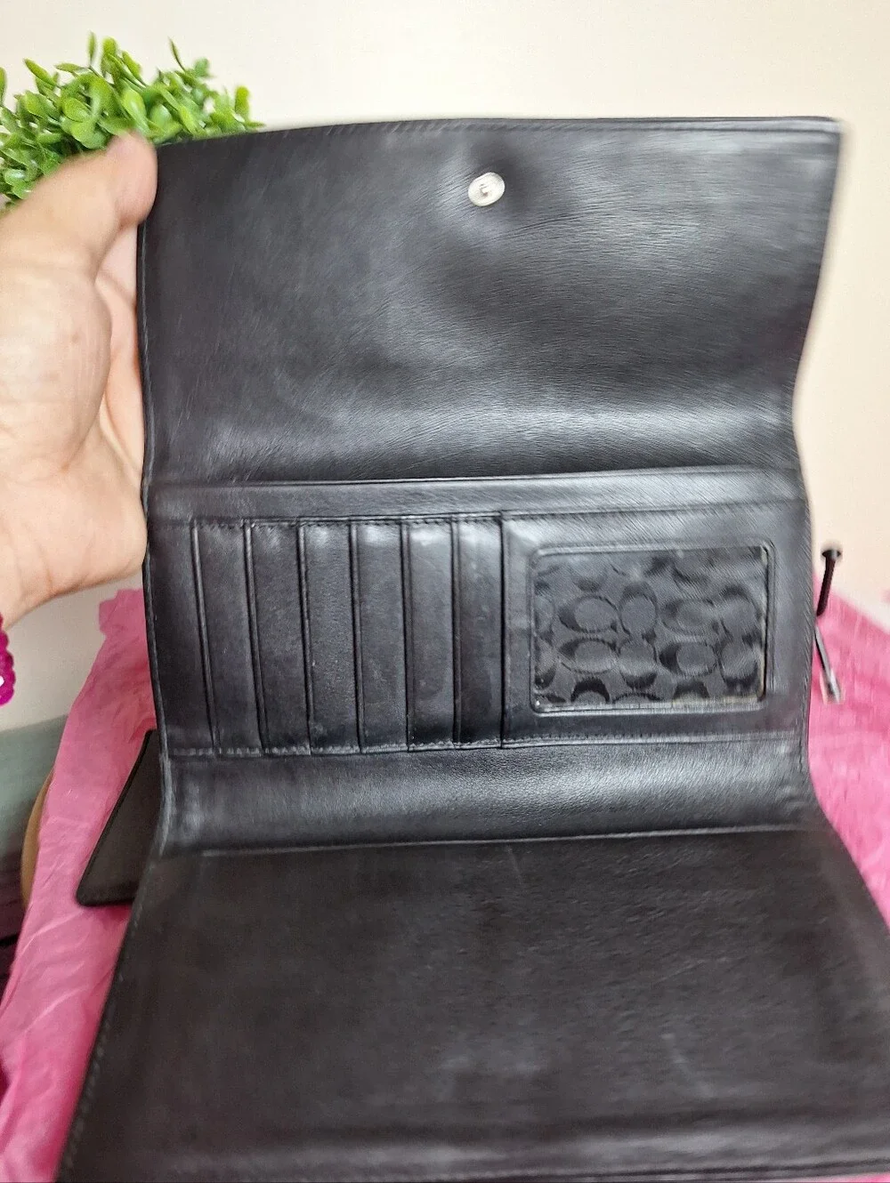 COACH Set Black Leather Wallet, Checkbook Insert & Key Pouch Set